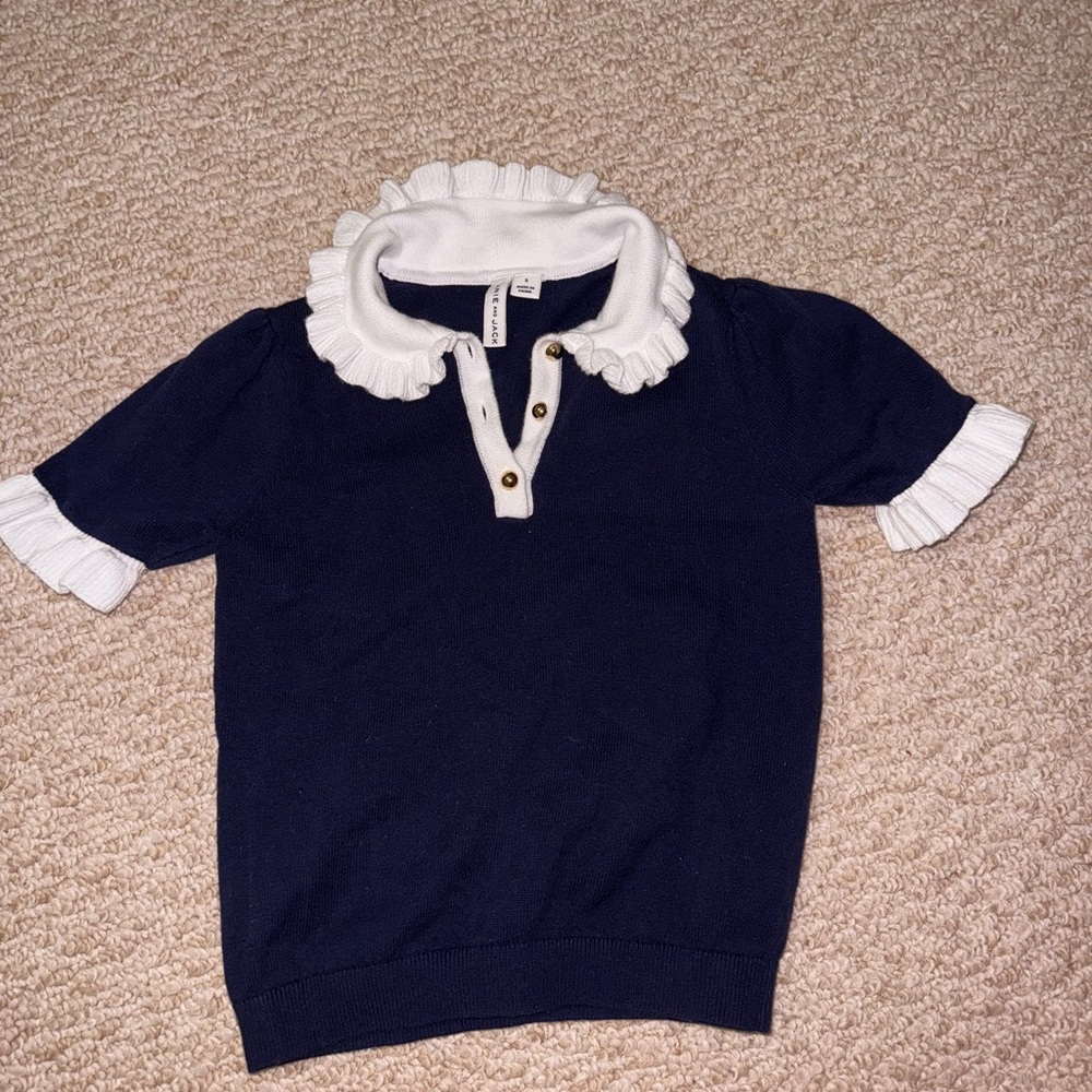 Janie and Jack Navy Polo with White Ruffle Trim